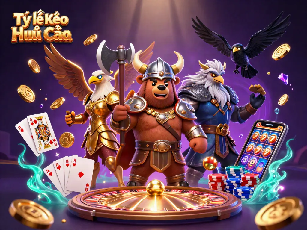 Experience Tỷ lệ Kèo Nhà Cái with dynamic 3D characters and casino elements filled with energy.