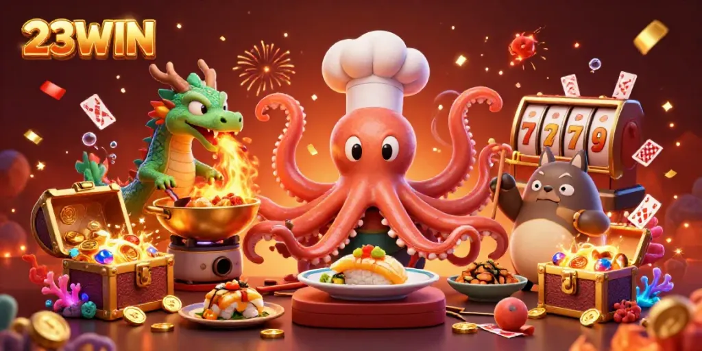 Experience vibrant casino action with 23WIN, featuring colorful characters and dynamic slots.