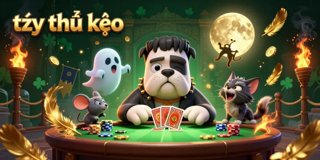 Experience the excitement of tỷ lệ kèo with thrilling card games at a spooky casino table.
