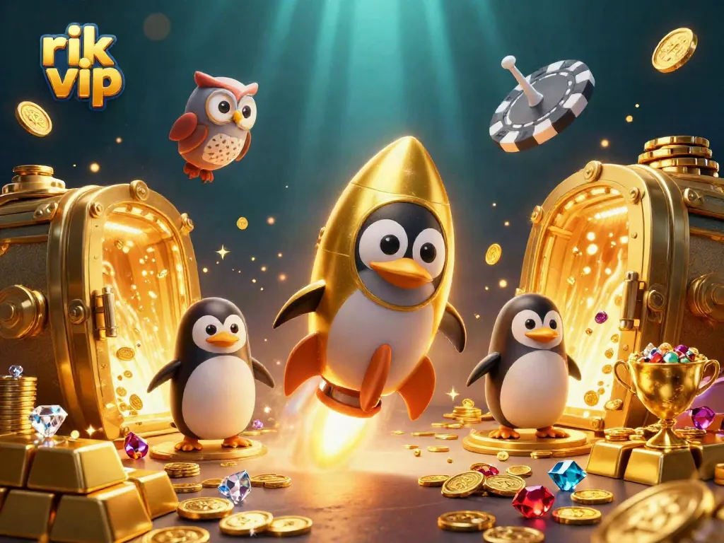 Enjoy thrilling gameplay at rik vip with a golden penguin racing toward big casino wins.
