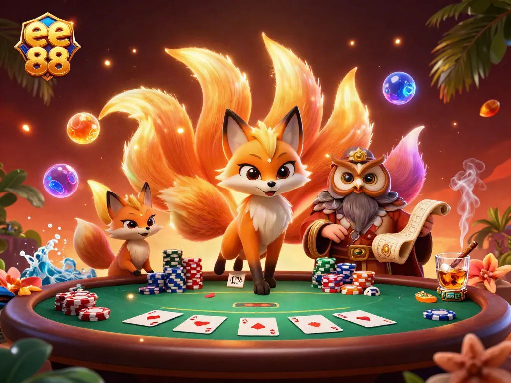 Win big with ee 88 at a vibrant casino scene filled with colorful poker elements.