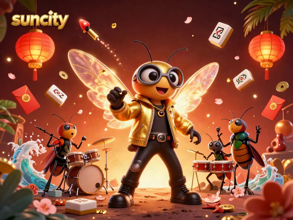 Experience thrilling gameplay in the vibrant suncity casino scene filled with dynamic characters and festive elements.