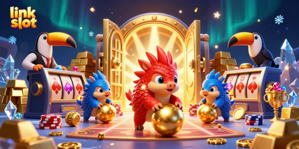 Experience thrilling action in the link slot casino with animated pangolins and vibrant treasures.