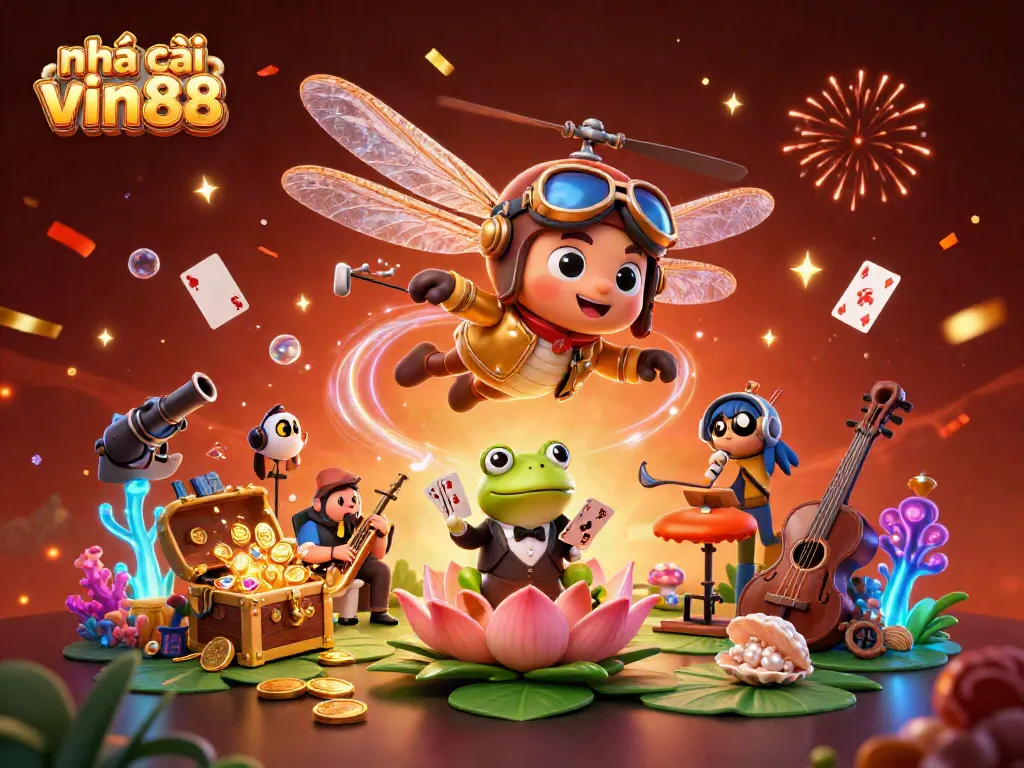 Engage with thrilling casino action at nhà cái vin88, featuring 3D cartoon characters and vibrant game elements.