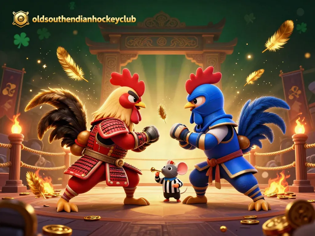 Engage with the intense standoff of two roosters at oldsouthendianhockeyclub in this vibrant 3D illustration.