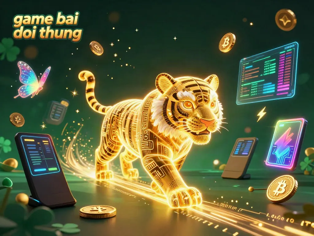 Experience thrilling game bai doi thuong with vibrant visuals of a tiger and digital currency elements.