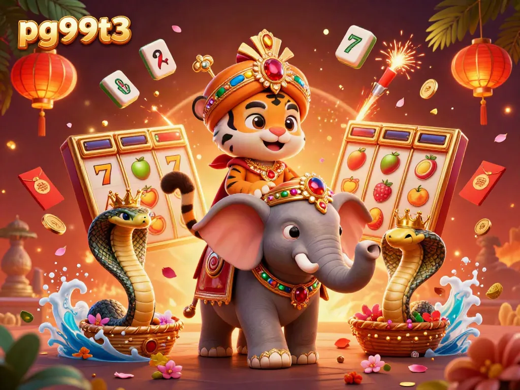 Experience thrilling gameplay at pg99t3 with vibrant scenes of slot machines and festive elements.
