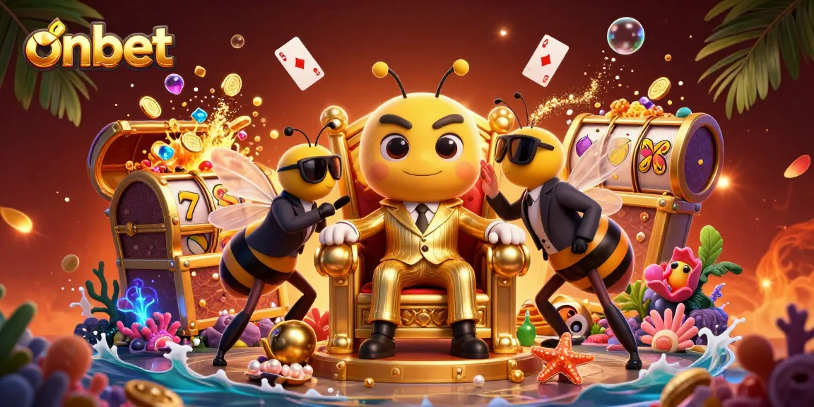 Bet on big wins with onbet in this vibrant 3D casino illustration featuring exciting characters and elements.