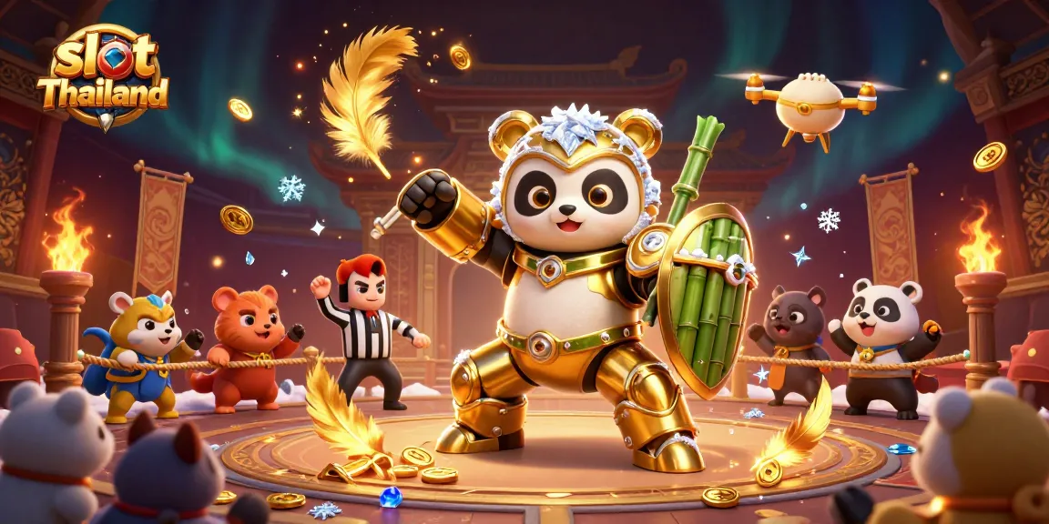 Menggandakan keseruan slot Thailand di arena bertarung dengan panda emas dalam robot unik