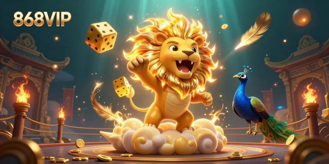 Engage with thrilling casino action at 868VIP, featuring golden dice and dynamic game elements.