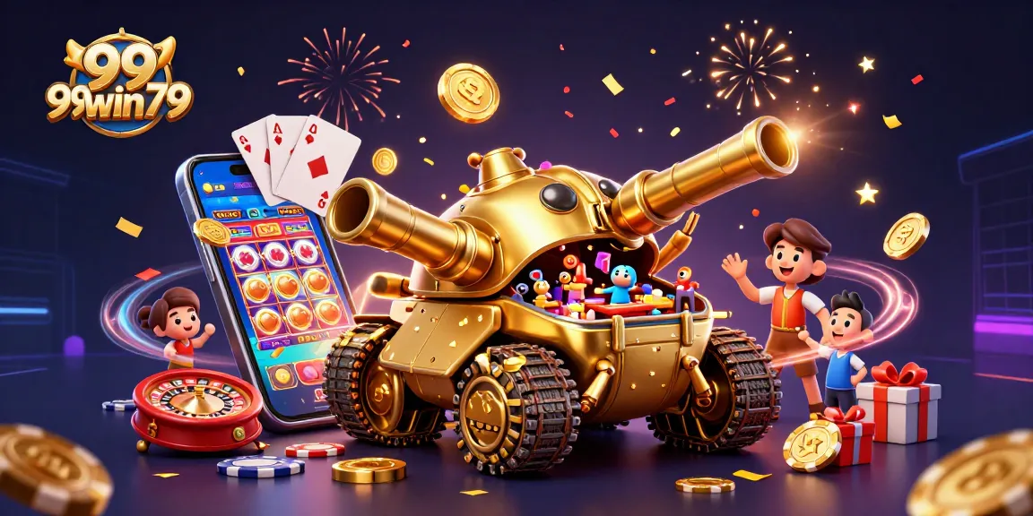 Engage with thrilling casino action as 99win79's golden beetle tank reveals a miniature casino.