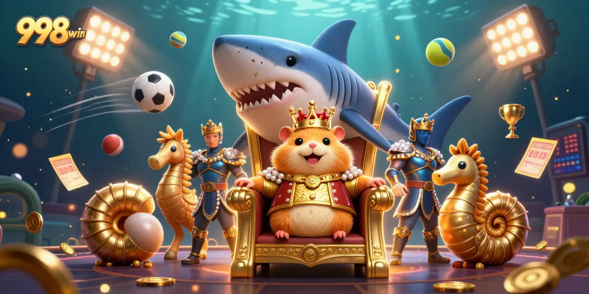 Join the thrilling 998win adventure with a golden hamster king and dynamic gambling elements.