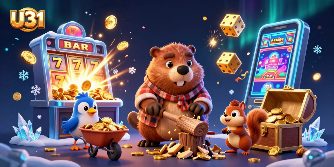 Spin and win at U31 casino with vibrant characters and a jackpot explosion!