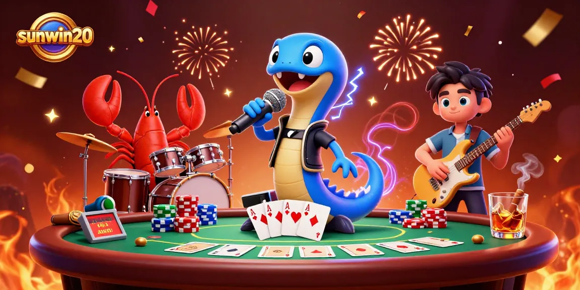 Experience sunwin20 magic with electric DJ eel and band at an underwater casino stage.