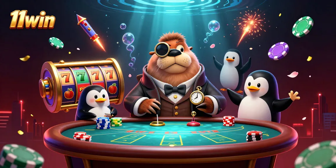 Experience thrilling poker action with 11win's vibrant underwater illustration featuring unique characters and game elements.