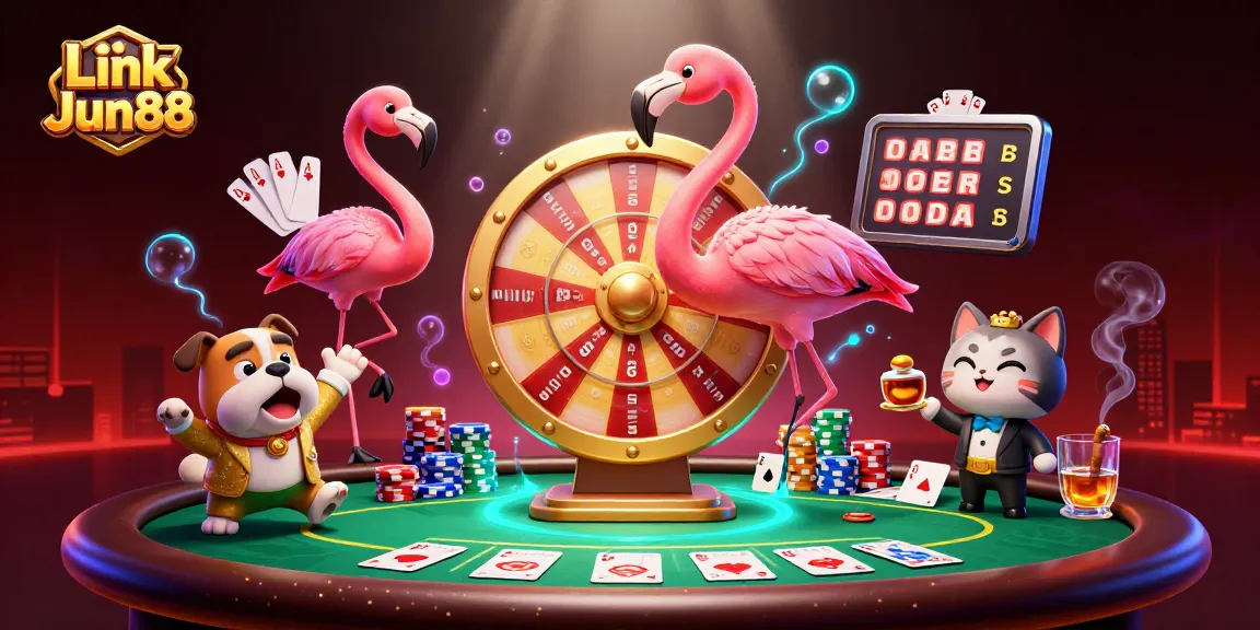 Experience thrilling gameplay with Link Jun88's vibrant casino scene featuring animated characters.