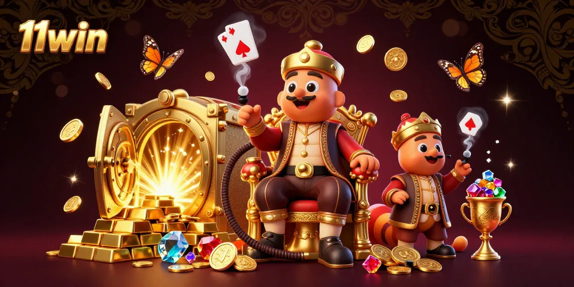 Engage with 11win's thrilling casino atmosphere featuring a caterpillar hookah-master amidst riches.