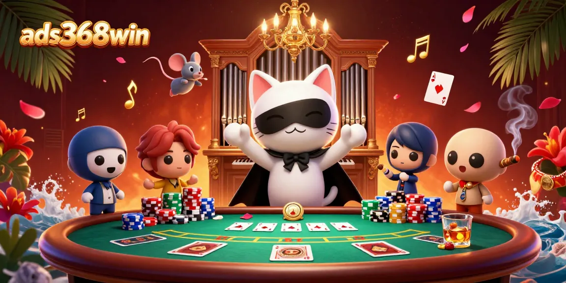 Engage in thrilling gameplay at ads368win with an elaborate casino scene featuring cartoon characters and vibrant elements.