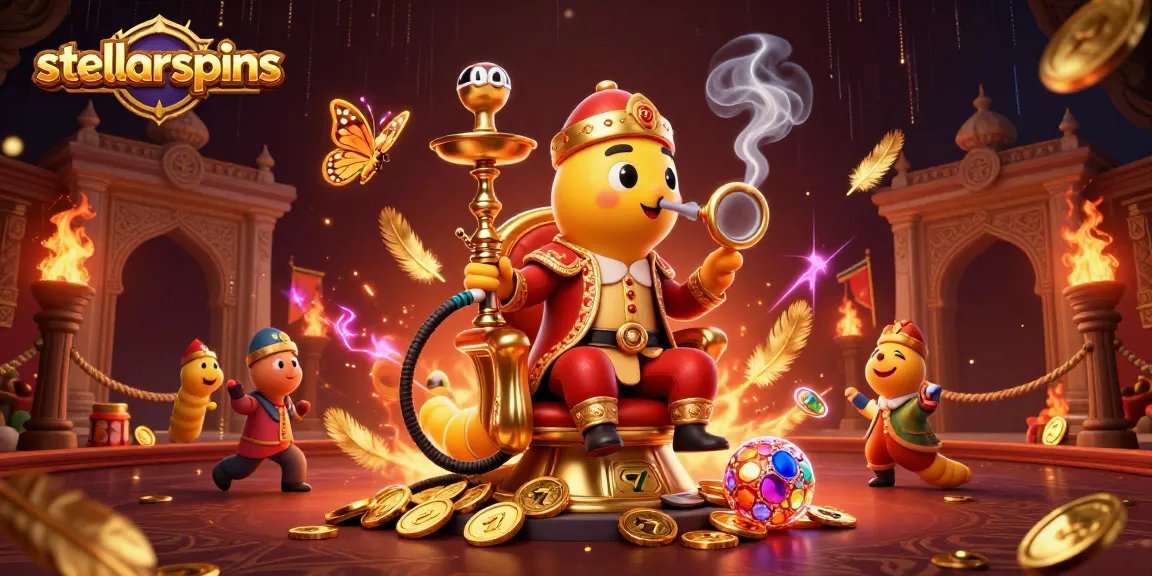 Engage with stellarspins through vibrant slot-themed 3D illustration featuring a whimsical caterpillar master.