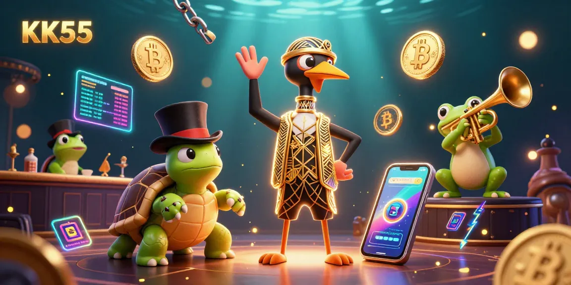 Experience the vibrant energy of KK55 with interactive gaming elements and characters in a lively casino atmosphere.