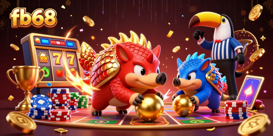 Engage with vibrant fb68 slots battling pangolins rolling into golden balls, showcasing energy and excitement.