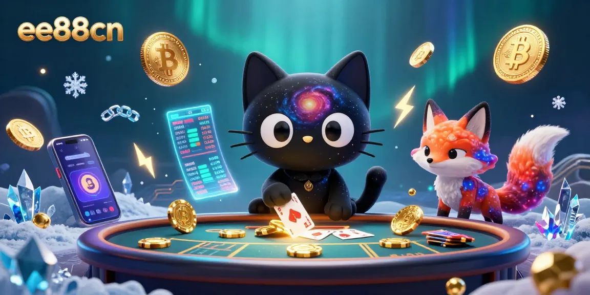 ee88cn introduces a cosmic casino scene with a black hole cat attracting golden chips and cards.