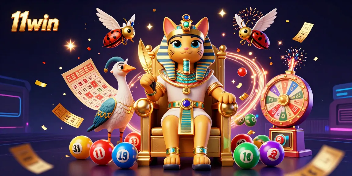 Experience thrilling wins with 11win in a vibrant 3D casino illustration featuring lottery elements.