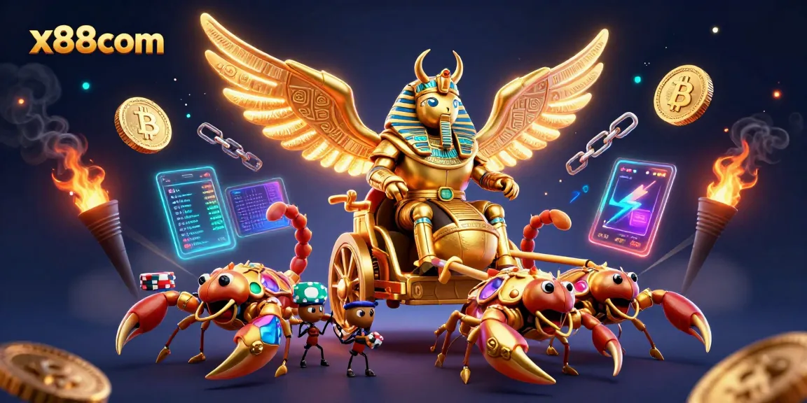 Experience thrilling gameplay at x88com with vibrant visuals, crypto elements, and exciting casino scenes.
