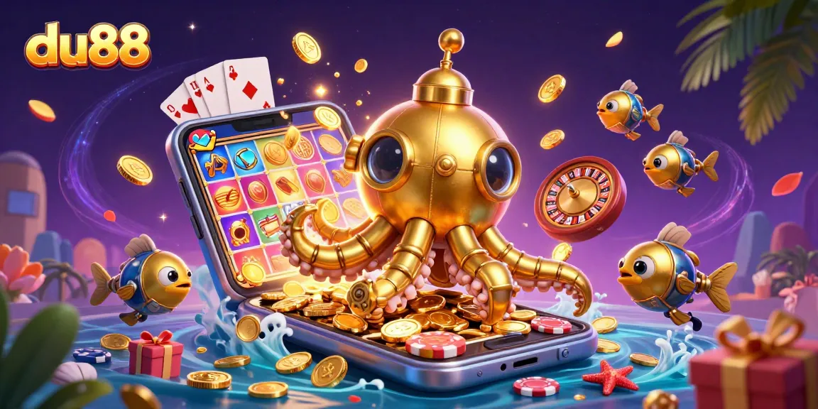 Bet on thrilling wins with du88's golden kraken adventure in a vibrant casino scene.
