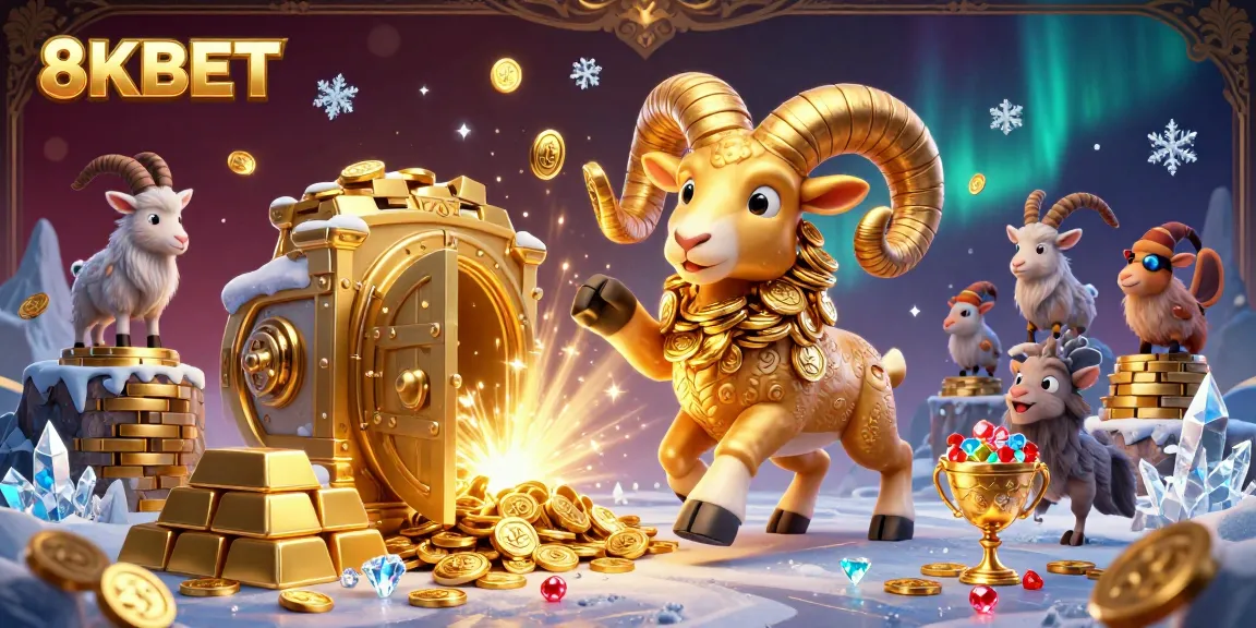 Engage with exhilarating 8KBET casino experience featuring a dynamic golden ram and treasures.