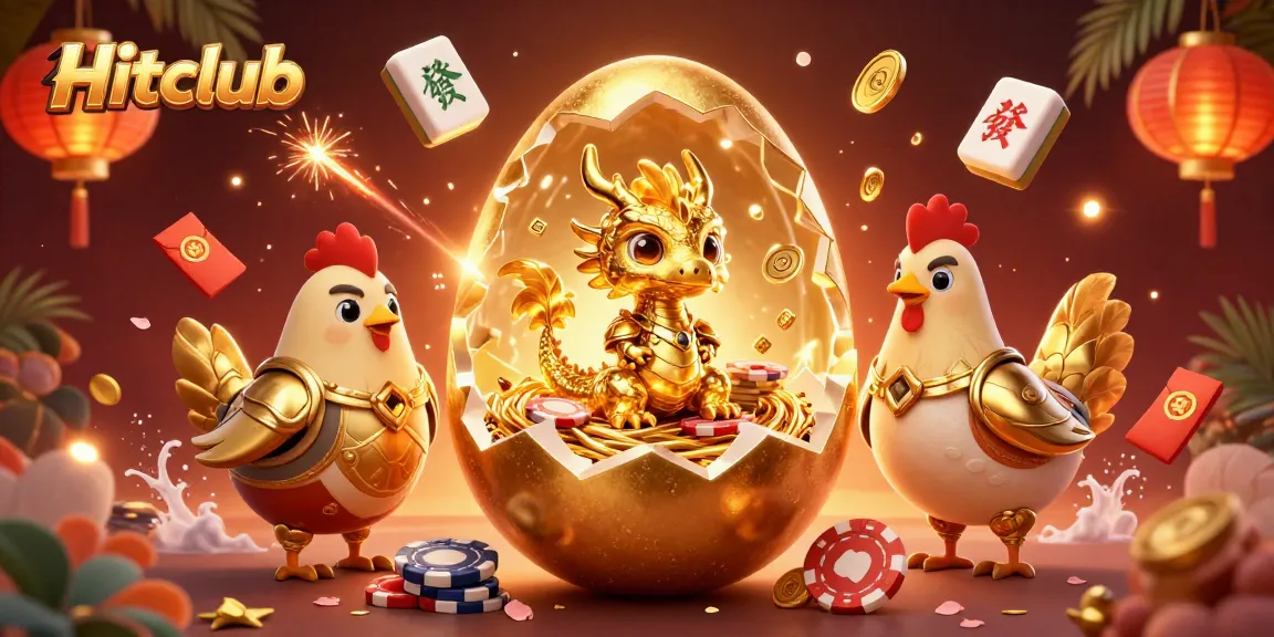 Experience thrilling gameplay at Hitclub, featuring a majestic golden dragon with poker chips amidst vibrant gaming elements.