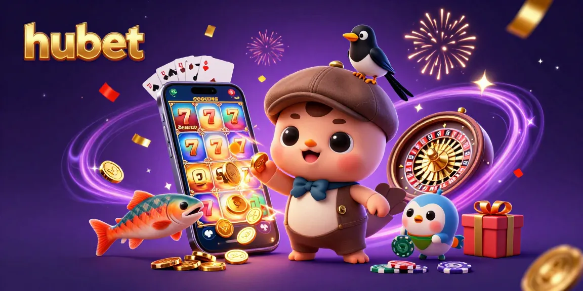 Experience thrilling casino fun with hubet's vibrant 3D cartoon scene featuring Nessie and slot games.