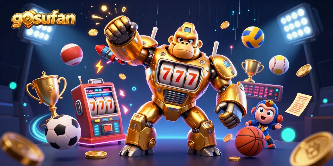 Join the action at gosufan with our golden gorilla mech and dynamic sports elements perfectly capturing the thrill of gambling.