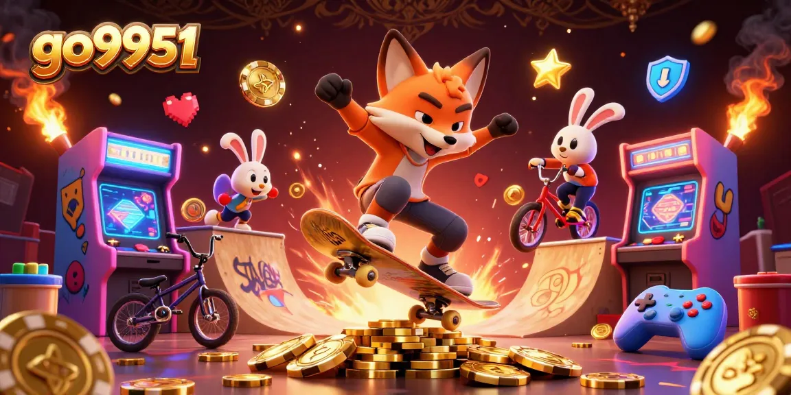 Engage in thrilling gaming action with go9951's vibrant 3D casino adventure illustration.